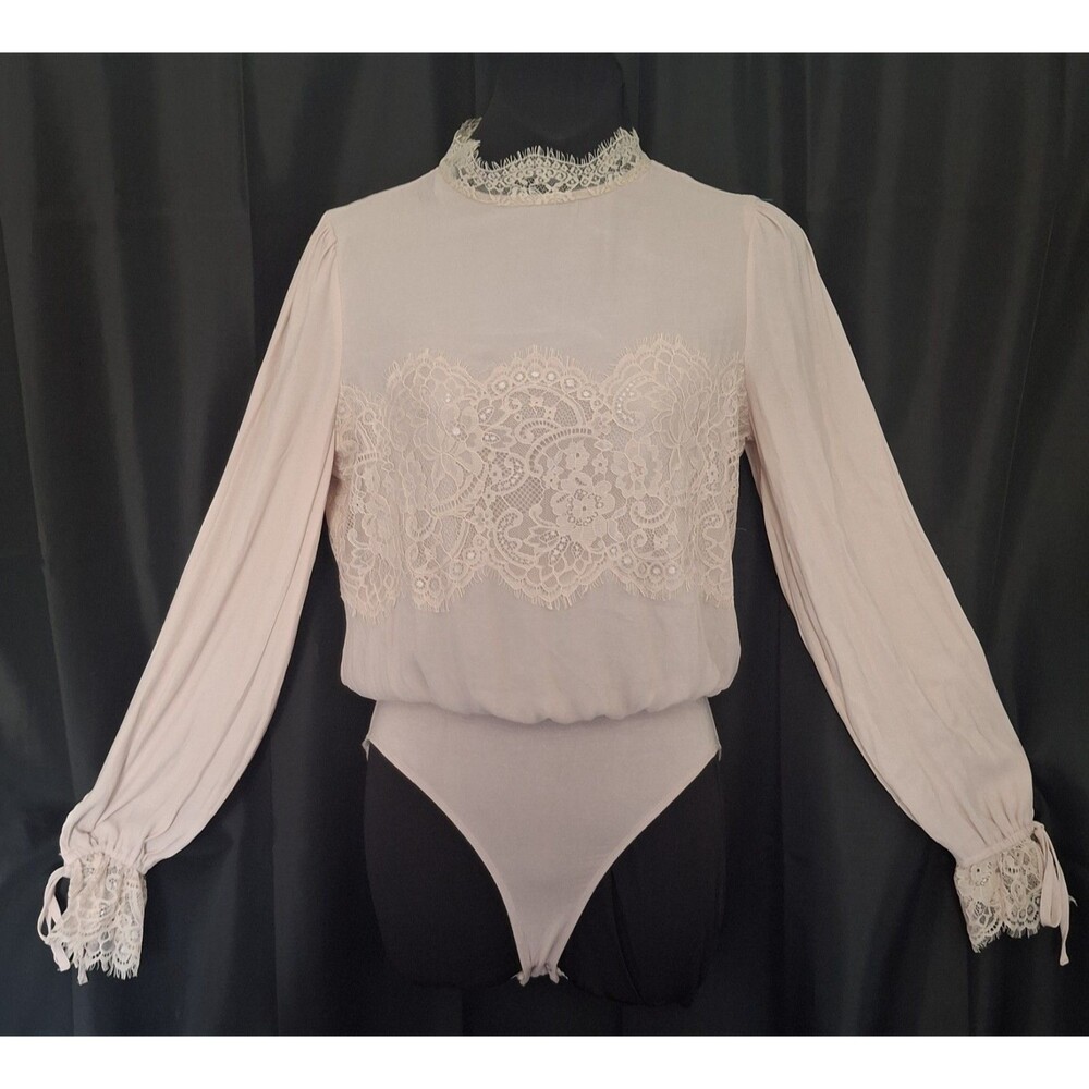 Dusty Rose Top  Coquette Fairy  Whimsy High lace neck Tie sleeves lace cuff S